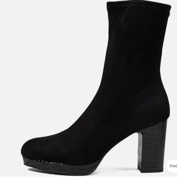 Donald Pliner Zari Boot Women's US 9 Black Almond Toe Block Heel Stretch NEW - Picture 1 of 8